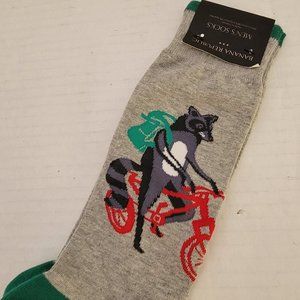 New Chrome Grey Gray Fox Riding a Red Bike w Backpack OS One Size Pair of Sox